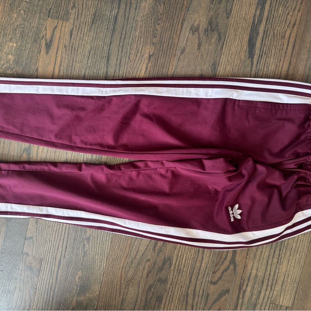 Adidas Red and White Sweatpants with Signature Stripes